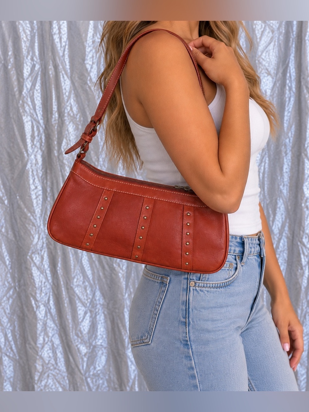 Vintage Y2K Maxx New York Studded Leather Baguette Bag